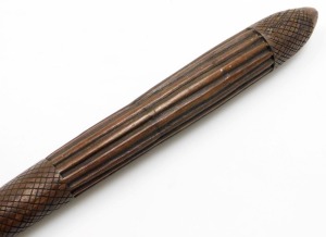 A late 19thC carved ethnographic war club, with hatched and fluted carving, 76cm wide. - 2