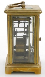 A late 19thC brass cased carriage clock, rectangular enamel dial bearing Roman numerals, single barrel movement, the case of conventional form, with key, 12cm high. - 3
