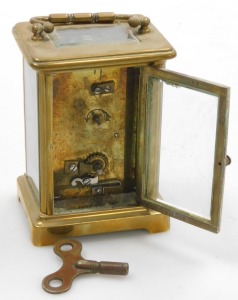 A late 19thC brass cased carriage clock, rectangular enamel dial bearing Roman numerals, single barrel movement, the case of conventional form, with key, 12cm high. - 5