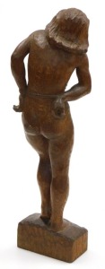 A mid century wooden sculpture of a nude woman, her hands bound with a rope around her waist, monogrammed JP, dated '45, 45cm high. - 2