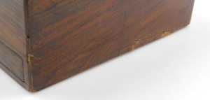 A Victorian rosewood work box, with mother of pearl escutcheons, the hinged lid opening to reveal a fitted interior, with semi secret side drawer, 17cm high, 28cm wide, 21cm deep. - 3