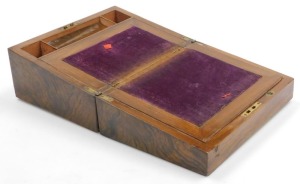 A Victorian walnut writing slope, with brass escutcheon, the hinged lid opening to reveal a slope and fitted interior, 15cm high, 30cm wide, 23cm deep. - 2