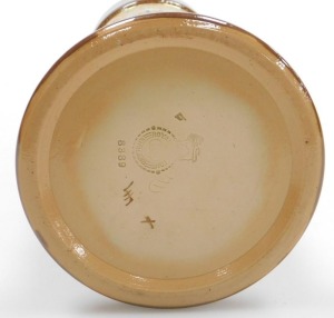 A late 19thC Royal Doulton stoneware chine spill vase, with floral decoration on a green ground, impressed and incised marks, 19cm high. - 2