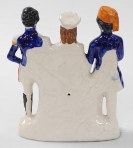 A late 19thC Staffordshire flatback figure group, modelled as the Sultan of Turkey, Queen Victoria of England, and the Emperor Napoleon III of France, emblematic of Turkey, England and France, 28cm high. - 2
