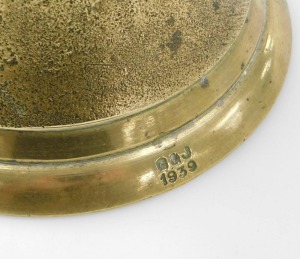 A brass A.R.P bell, stamped G & J 1939, 25cm high. - 2