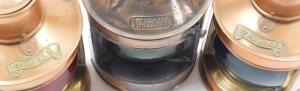 A pair of copper and brass ship's port and starboard lamps, and a further starboard lamp. (3) - 2