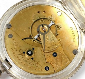 A George V silver cased gentleman's pocket watch, open faced, key wind, the circular enamel dial bearing Roman numerals, subsidiary seconds dial, American Watch Company, Waltham Massachusetts movement, number 19152894, the plain case with engraved shield - 2