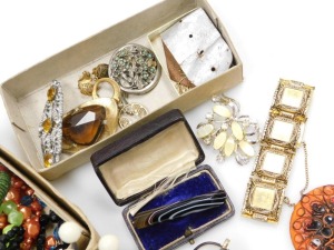 Silver and costume jewellery, including a French chatelaine, brooches, bracelet, necklaces, vintage spectacles, etc. (a quantity) - 2