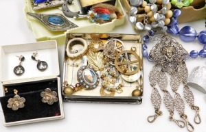 Silver and costume jewellery, including a French chatelaine, brooches, bracelet, necklaces, vintage spectacles, etc. (a quantity) - 4