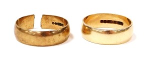 A 9ct gold wedding band, size N&frac12;, and a further 9ct gold wedding band, cut, 6.5g.