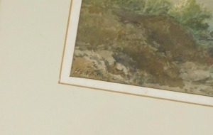 Fredrick Hines (1852-1952). Figures seated before river bank with mountainous landscape to background, watercolour, signed, 27.5cm x 42.5cm. - 3