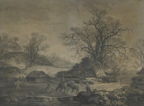 After George Smith (British, 1713/14-1776). The Rural Cott, engraved after an original picture in the possession of Mr Bradford, engraving by William Woollett, published by T Bradford, London 1769, 43cm x 55cm.