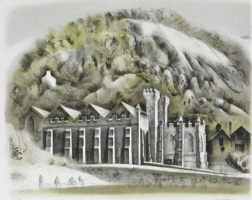 After David Gentleman (British, b.1930). Warehouses, lithograph, limited edition 117/240, signed, 46cm x 56cm.