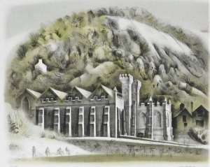 After David Gentleman (British, b.1930). Warehouses, lithograph, limited edition 117/240, signed, 46cm x 56cm.
