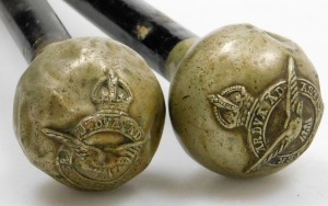 Two early 20thC turned wooden police truncheons, 39cm and 33cm wide, together with two RAF swagger sticks. (4) - 2