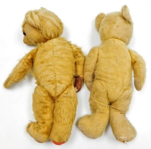 A Merrythought teddy bear, with a long snout, jointed arms and legs, 43cm high, and a straw filled teddy bear, 43cm high. (2) - 2