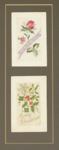 Eight WWI silk postcards, framed as three pictures. - 3