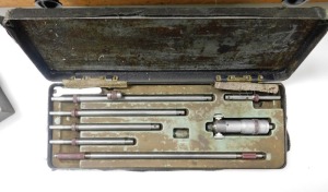 A Moore and Wright oak engineer's chest, the lockable front opening to reveal two short over three long graduated drawers, with a recess below, enclosing assorted tools, with key, 29cm high, 43cm wide, 22cm deep. - 4