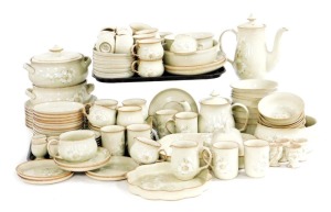 A Denby pottery Daybreak pattern dinner, tea and coffee service, including vegetable tureens and covers, dinner, dessert and side plates, tea and coffee cups and saucers, egg cups, coffee pot, cream jug, sugar bowls, serving dishes, etc. (a quantity)