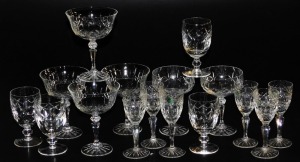 A group of Waterford, Galway and other cut glassware, including champagne and wine glasses.