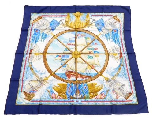 A Hermes Vive le Vent silk scarf, designed by L. Thioune, 86cm x 86cm.