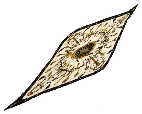 A Hermes silk plisse scarf, decorated with keys against a cream ground, 124cm long.