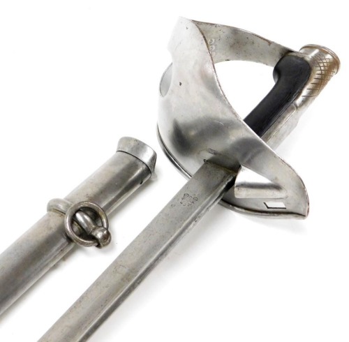 An Alexander Coppel cavalry sword, Solingen, in metal sheath, with metal hand guard.