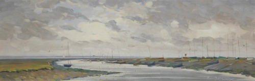 Eric Pipkin (British, 20thC). A Showery Day At Blakeney, Norfolk, oil on board, signed, titled verso, 29.5cm x 91cm.
