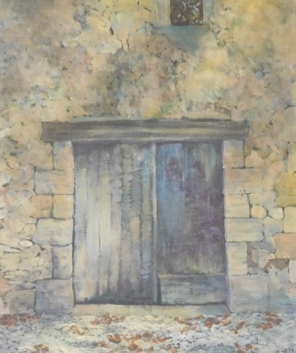 Judith Foster (British, b.1937). Blue Door At Perrot, acrylic on paper, signed, 46cm x 37cm.
