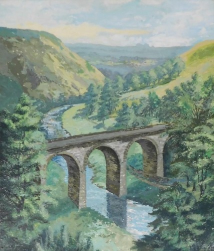 English School (20thC). The Monsal Viaduct, Monsal Dale, Derbyshire, oil on canvas board, signed Burt, dated '73, 75cm x 62cm.