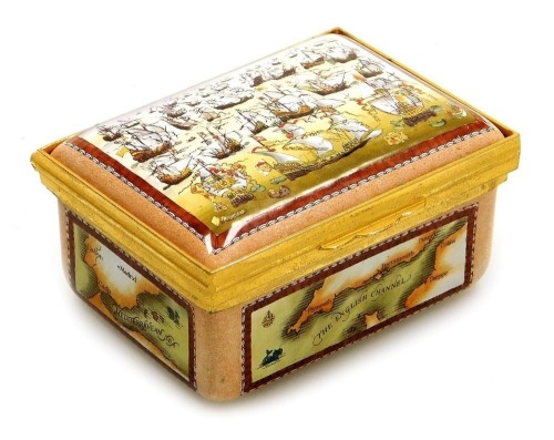 A Halcyon Days enamel trinket box, commissioned by The National Maritime Museum, Greenwich, depicting the defeat of the Spanish Armada 1588, limited edition 195 of 400, 6cm wide, boxed.