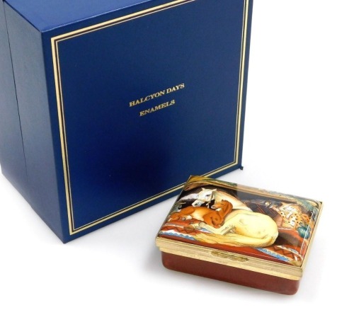 A Halcyon Days enamel box, produced for The Wallace Collection London, depicting The Arab Tent after an oil painting of 1866 by Sir Edward Henry Landseer, R.A., limited edition number 200 of 250, 8.5cm wide, with certificate of authenticity, boxed.