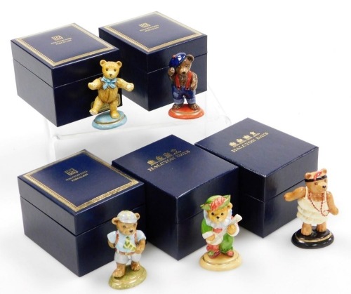 Five Halcyon Days porcelain Teddy Of The Year figures, to include 1993, 2001, each boxed.