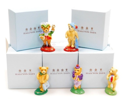 Five Halcyon Days porcelain Teddy Of The Year figures, to include 2006, 2011, etc.