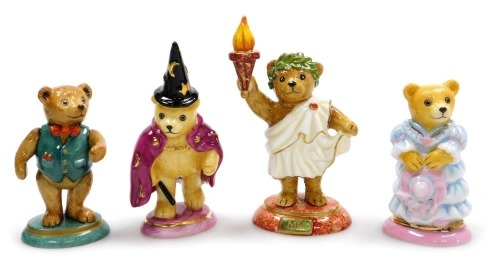 Four Halcyon Days porcelain Teddy Of The Year figures, various dates, boxed.