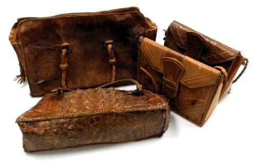 Two crocodile skin handbags, 27cm wide, and two shoulder bags, one crocodile skin the other snakeskin. (4)
