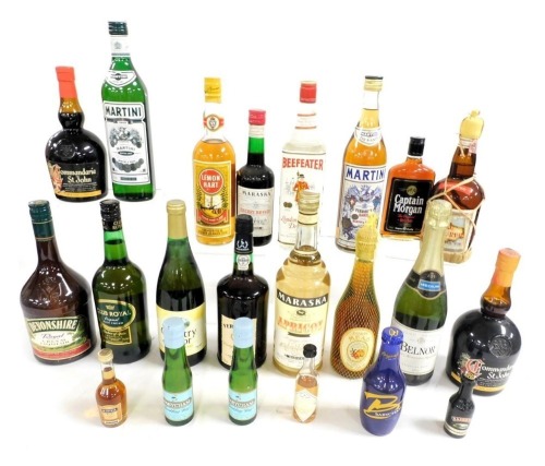 Alcohol, include Beefeater gin, Martini, Jamaican rum, Croatian apricot and cherry brandies, and Ferreira port. (a quantity)