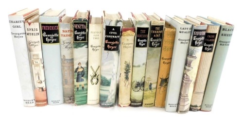 Georgette Heyer. Various works, including A Civil Contract, False Colours, Lady of Quality, Sylvester, and Black Sheep, hardback with dust wrappers, published by Bodley Head, and Heinemann. (15)