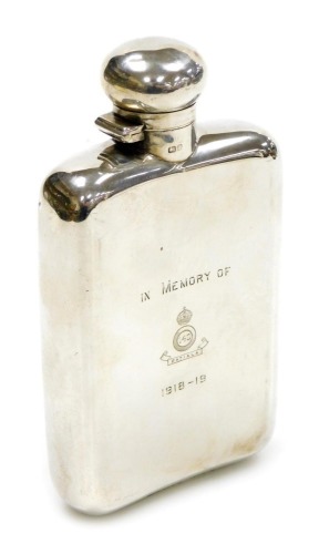 A George V silver military hip flask, engraved 'In Memory of 140 Patiala (First Battalion 140th Patiala Infantry) 1918-1919', Chester 1916, 5.97oz.