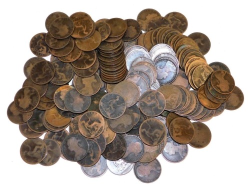 Queen Victoria young head pennies. (a quantity)