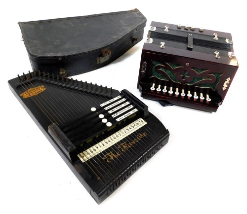 A Zimmerman Autoharp The Favourite, cased, together with a German accordion, boxed. (2)