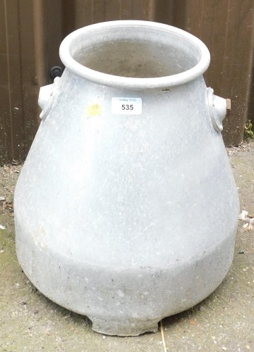 A mid century galvanized metal milk pail, 36.5m high.