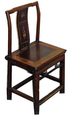 A Chinese hardwood chair, with bone inlaid figures to splat.