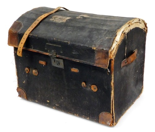 A late 19thC domed canvas bound cabin trunk, 68cm high, 83cm wide.