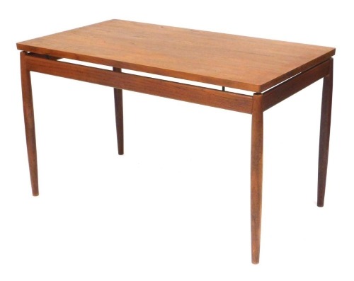 A 1960s Danish teak side table, probably Grete Jalk for France & Son, the rectangular top raised on turned legs, 72cm high, 120cm wide, 66cm, deep.