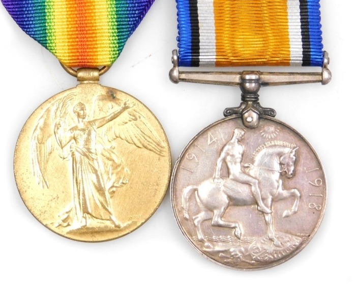 A WWI medal pair, comprising 1914-18 British War medal and Victory medal, inscribed to T4-239159 Cpl. J Elliott, ASC.