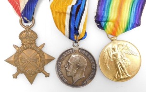 A WWI medal trio, comprising 1914-18 British War medal, 1914-15 Star and Victory medal, inscribed to T4-1604 Pte. R Mansfield, Royal Lancaster Rgt. - 2