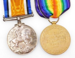 A WWI medal pair, comprising British War medal and Victory medal, inscribed to 55456 Pte W G Wood, Highland Light Infantry. - 2