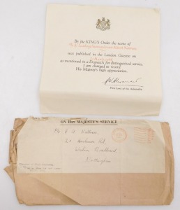 A WWII medal group, comprising 1939-45 British War medal with mentioned in despatches oak leaf insignia, Pacific Star, Africa Star (North Africa 1942-43 clasp), 1939-45 Star and Atlantic Star, with certificate of service and Kings Order for MID to Leading - 12