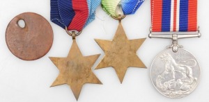 A WWII medal group, comprising 1939-45 British War medal, Atlantic Star and 1939-45 Star, with ID tag, inscribed to KX141776 R Harrison, Royal Navy. - 2